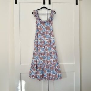 J. Crew Cotton Tiered Ruffle Neck Floral Block Print Dress